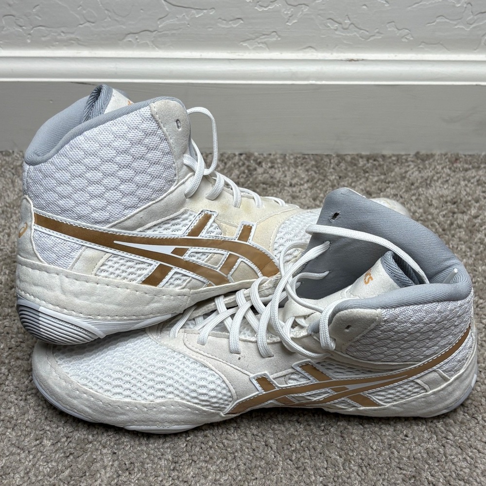 Asics Matcontrol 2 Wrestling Shoes White Gold 1082A001 Womens 9 Mens 7.5 - Picture 1 of 9